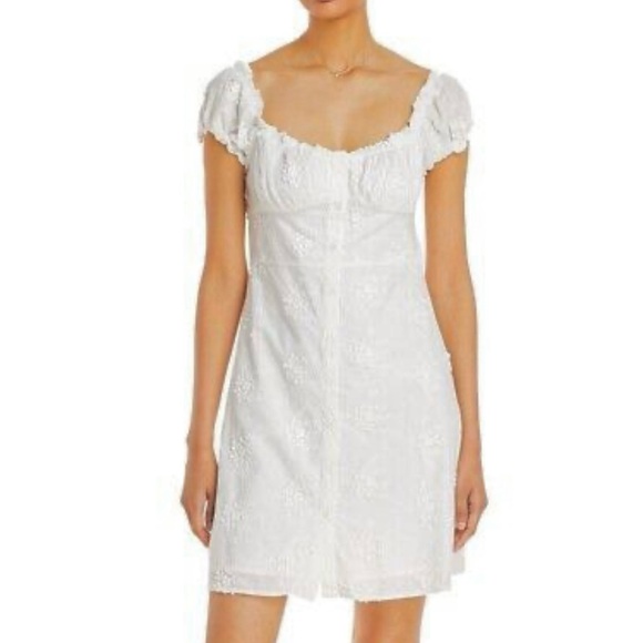 NWT O.P.T. White Ethereal Floral Embroidered Cap Sleeve Mini Dress - Picture 2 of 16